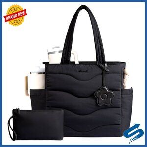 Puffer Quilted Tote Bag Large Capacity Work Travel Teacher Nurse Chic